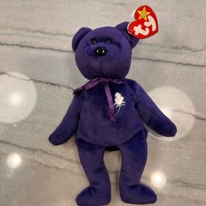 Ty Dark Purple Teddy Bear with Rose Embroidery